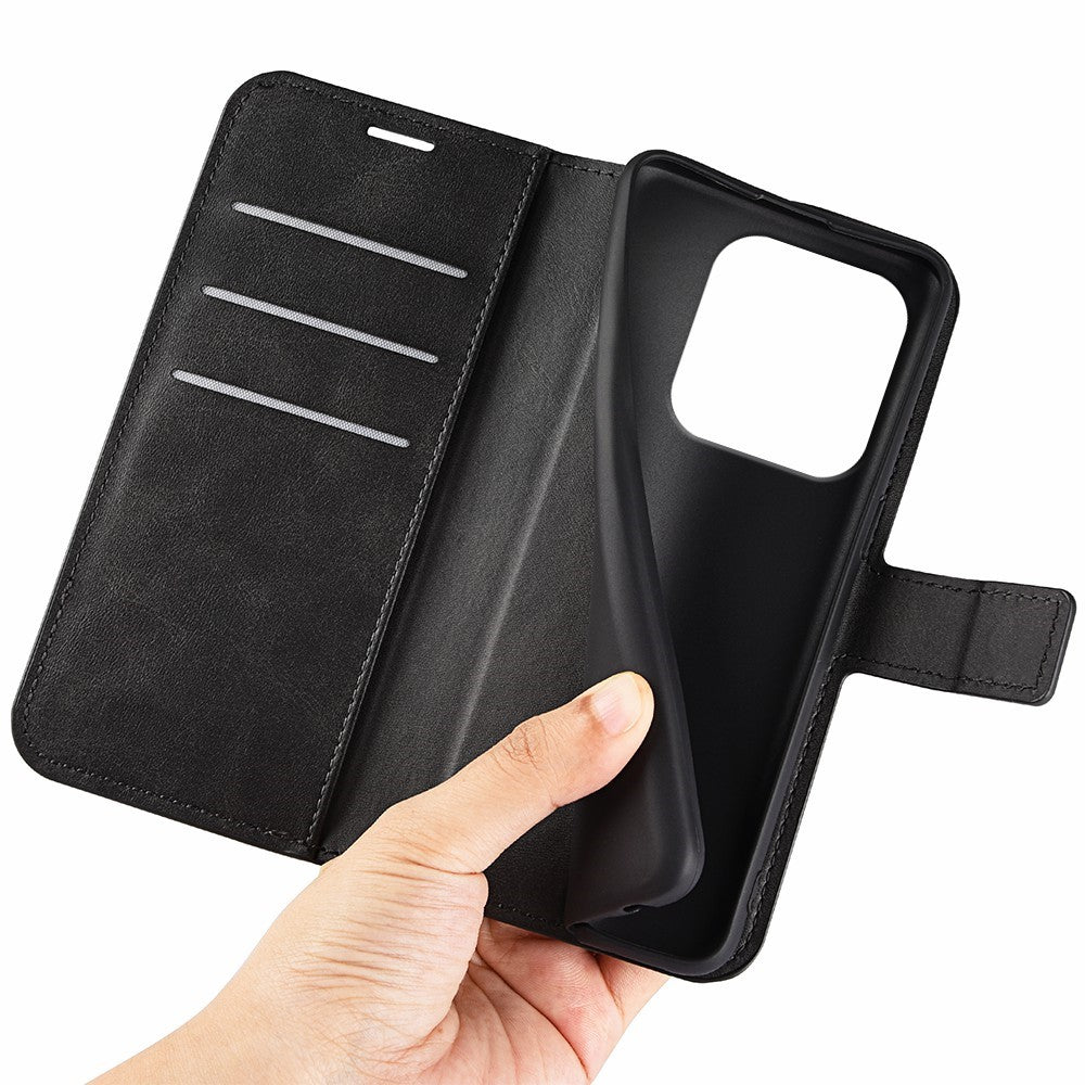 For Xiaomi Redmi Note 14 4G (163.25mm) Stand Case Anti-Scratch Calf Texture Leather Phone Cover