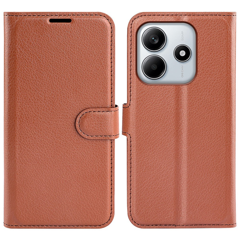 Xiaomi Redmi Note 14 4G (163.25mm) Fodral Litchi Texture Stötsäkert Läder Plånboksfodral