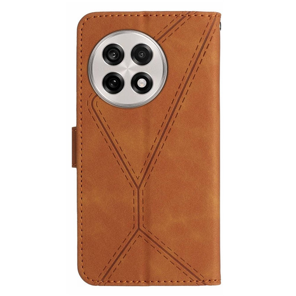 OnePlus 13R 5G-skal Skin Touch Lines Präglade PU-läder Flip-fodral