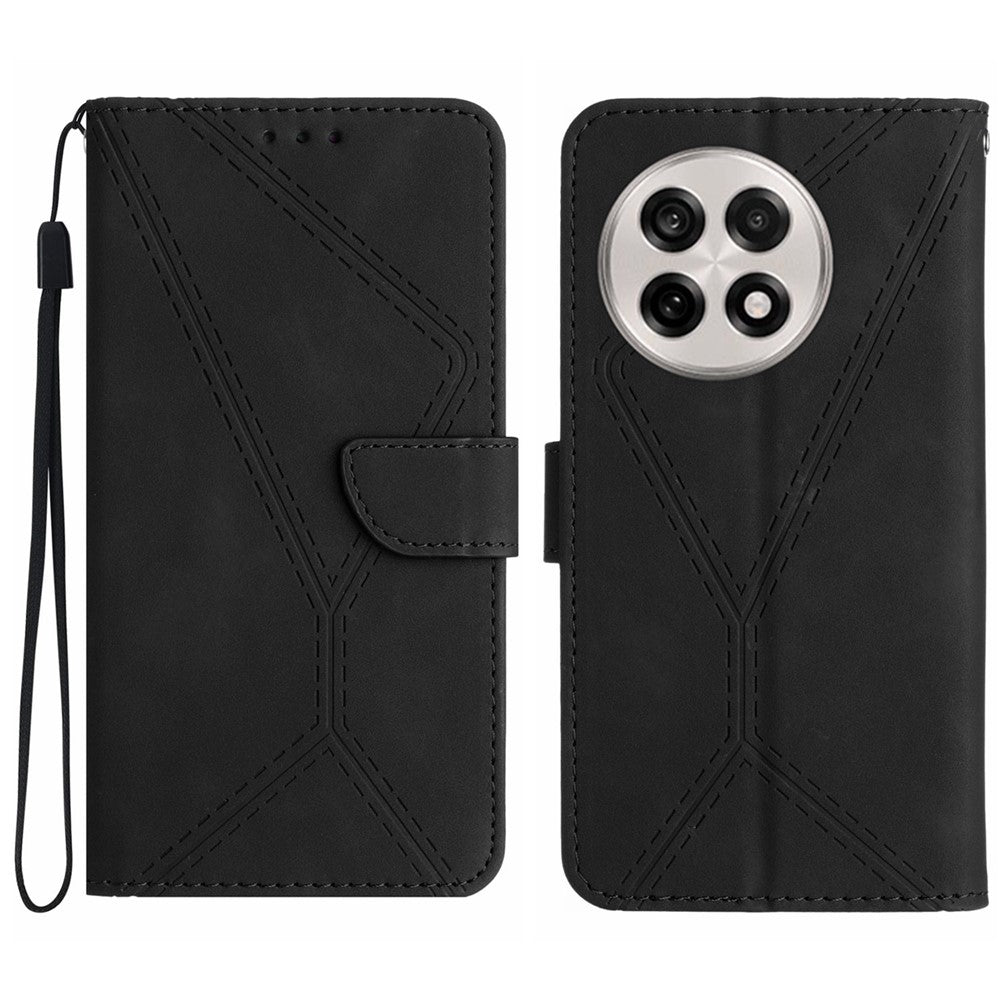 OnePlus 13R 5G-skal Skin Touch Lines Präglade PU-läder Flip-fodral