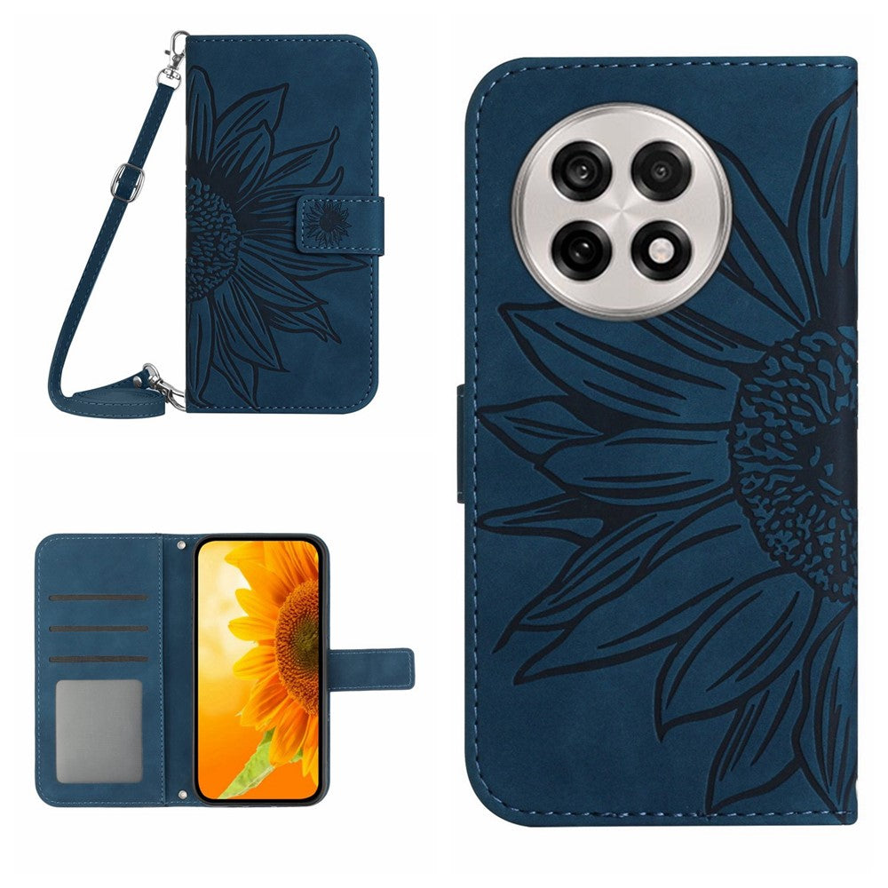 OnePlus 13R 5G-skal Sunflower Imprint PU-lädermobilskal med lång rem