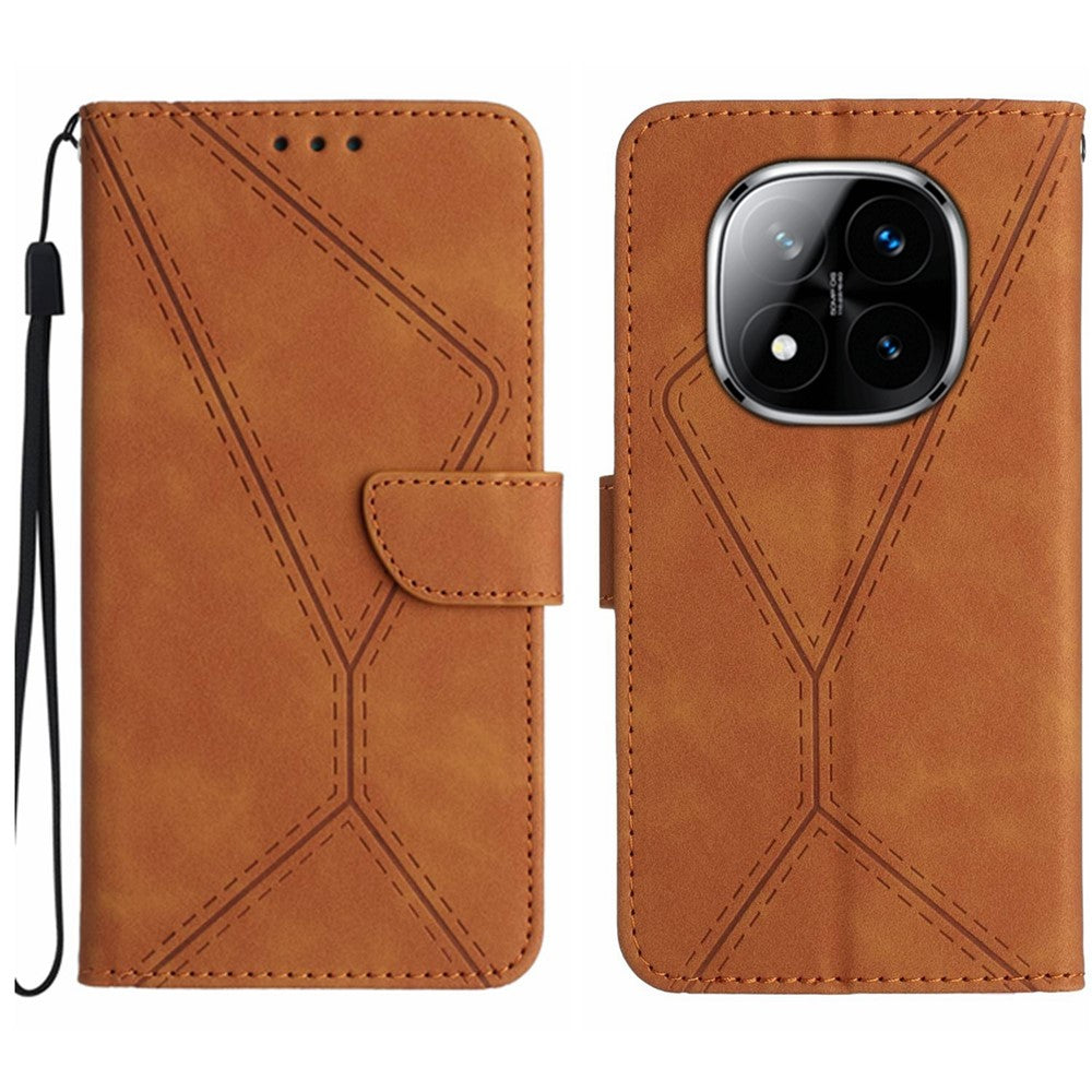 For Xiaomi Redmi Note 14 Pro 4G Case Skin Touch Lines Imprinted PU Leather Flip Phone Cover