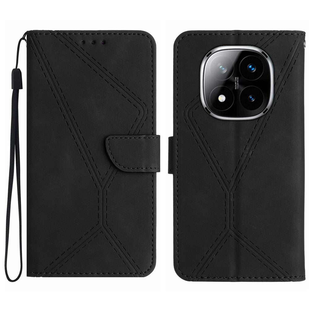 For Xiaomi Redmi Note 14 Pro 4G Case Skin Touch Lines Imprinted PU Leather Flip Phone Cover