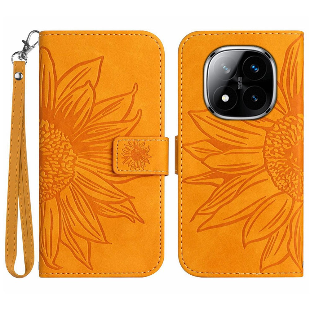 For Xiaomi Redmi Note 14 Pro 4G Case Sunflower Imprint Leather Wallet Phone Cover with Wrist Strap