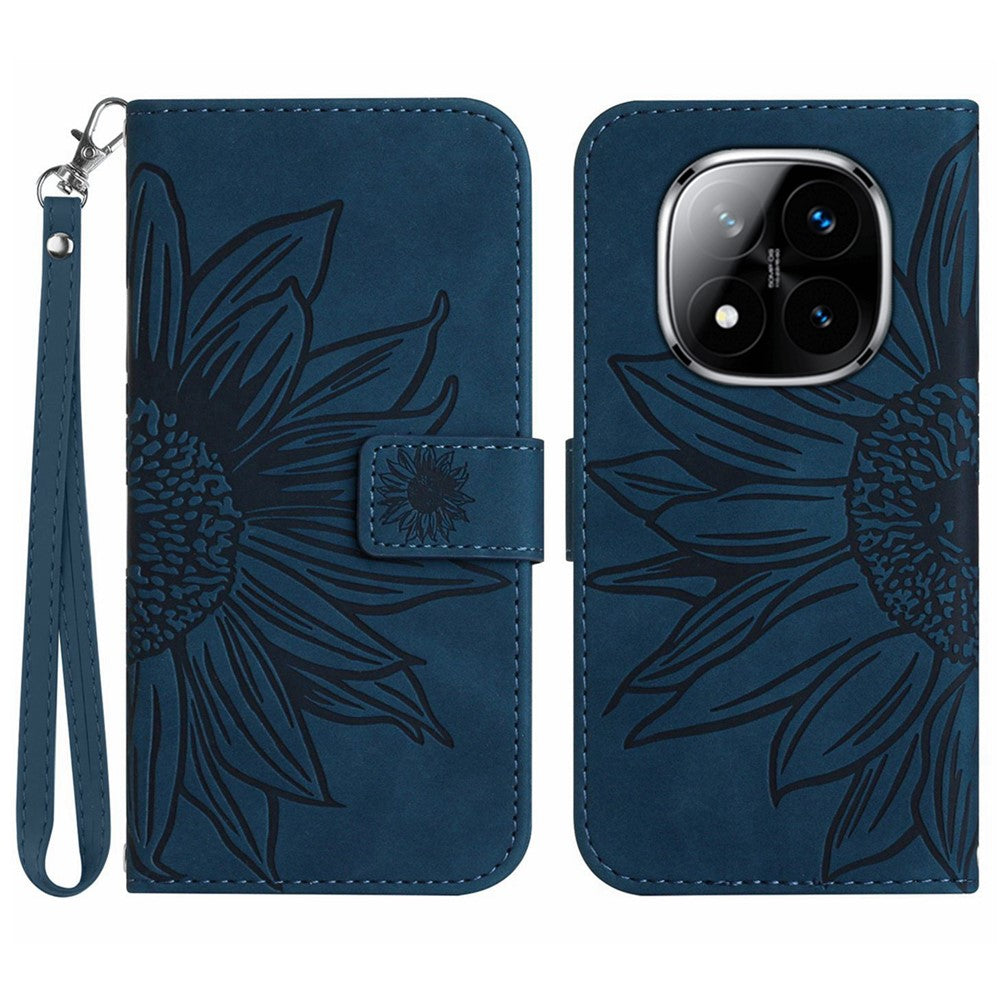 For Xiaomi Redmi Note 14 Pro 4G Case Sunflower Imprint Leather Wallet Phone Cover with Wrist Strap