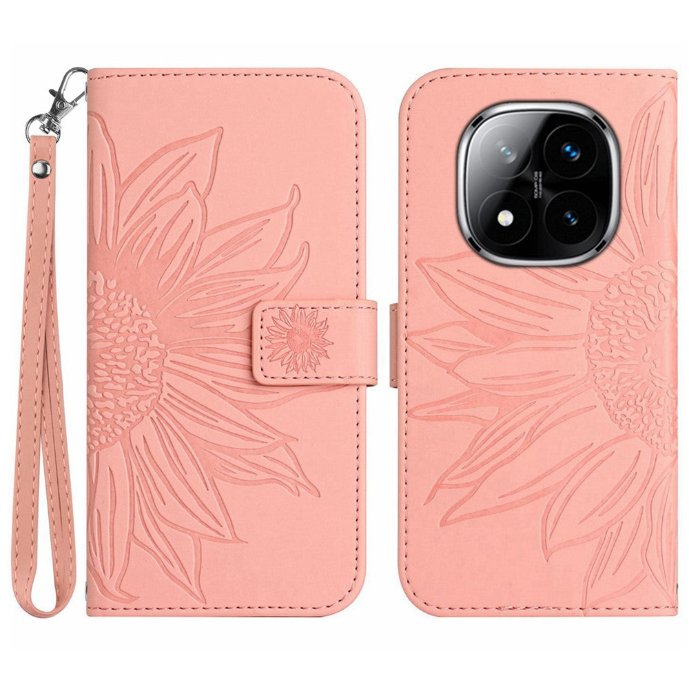 For Xiaomi Redmi Note 14 Pro 4G Case Sunflower Imprint Leather Wallet Phone Cover with Wrist Strap