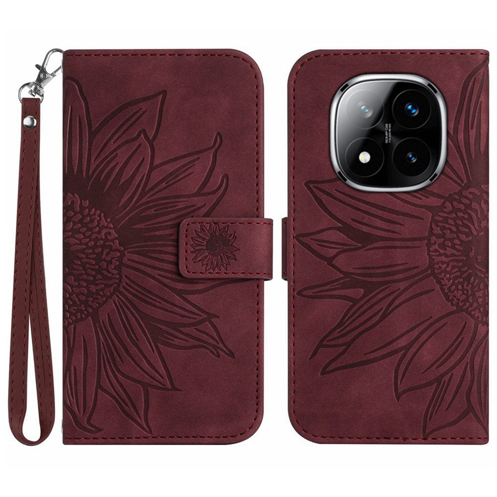 For Xiaomi Redmi Note 14 Pro 4G Case Sunflower Imprint Leather Wallet Phone Cover with Wrist Strap