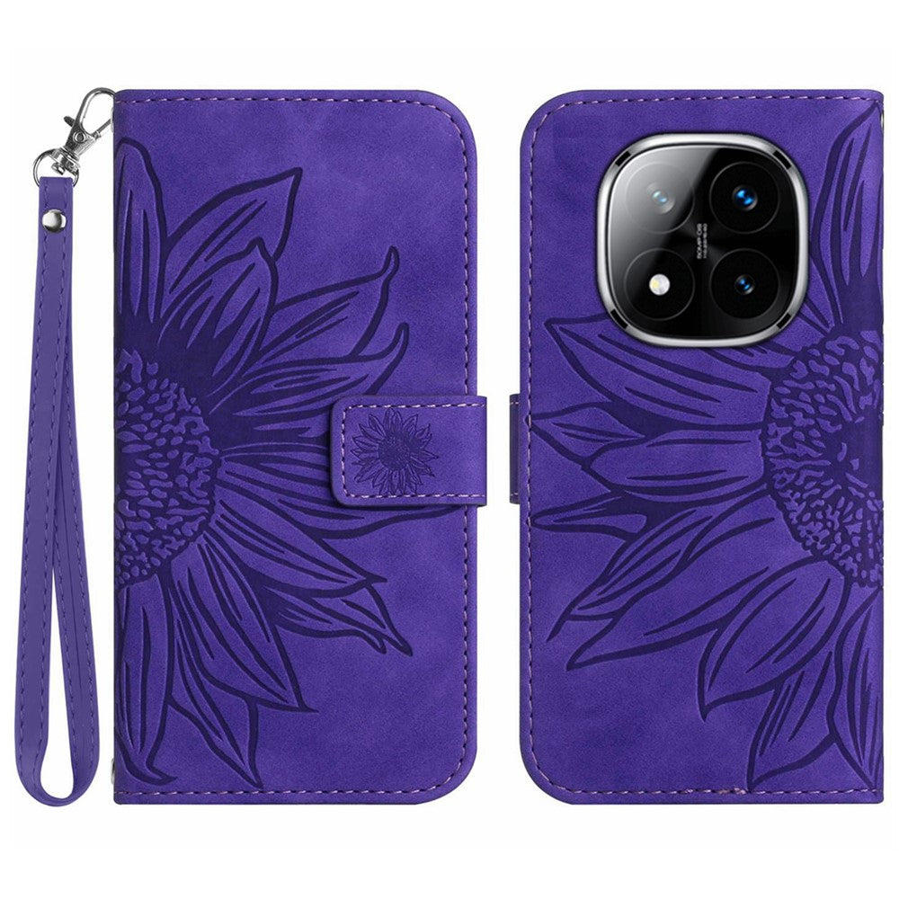 For Xiaomi Redmi Note 14 Pro 4G Case Sunflower Imprint Leather Wallet Phone Cover with Wrist Strap