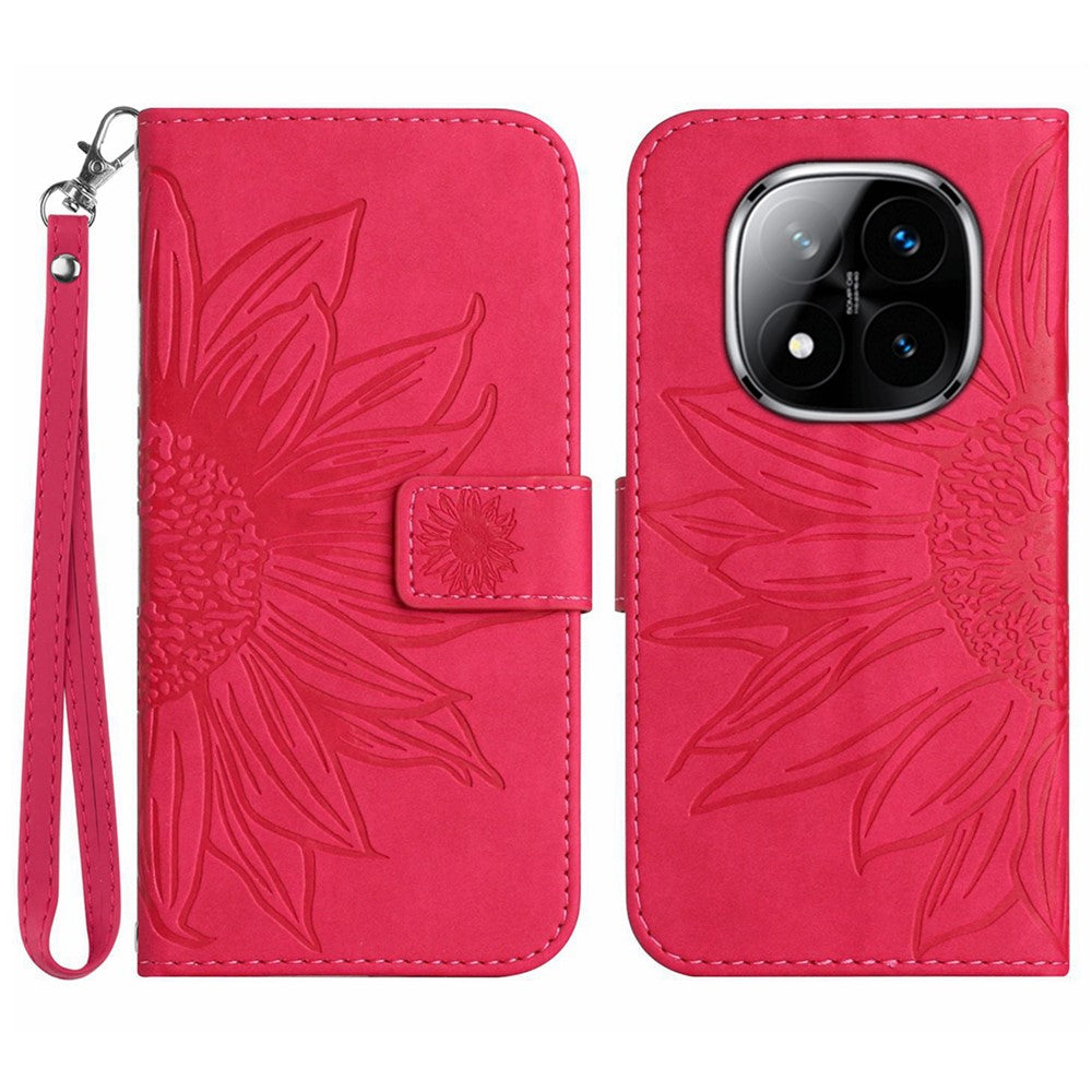 For Xiaomi Redmi Note 14 Pro 4G Case Sunflower Imprint Leather Wallet Phone Cover with Wrist Strap