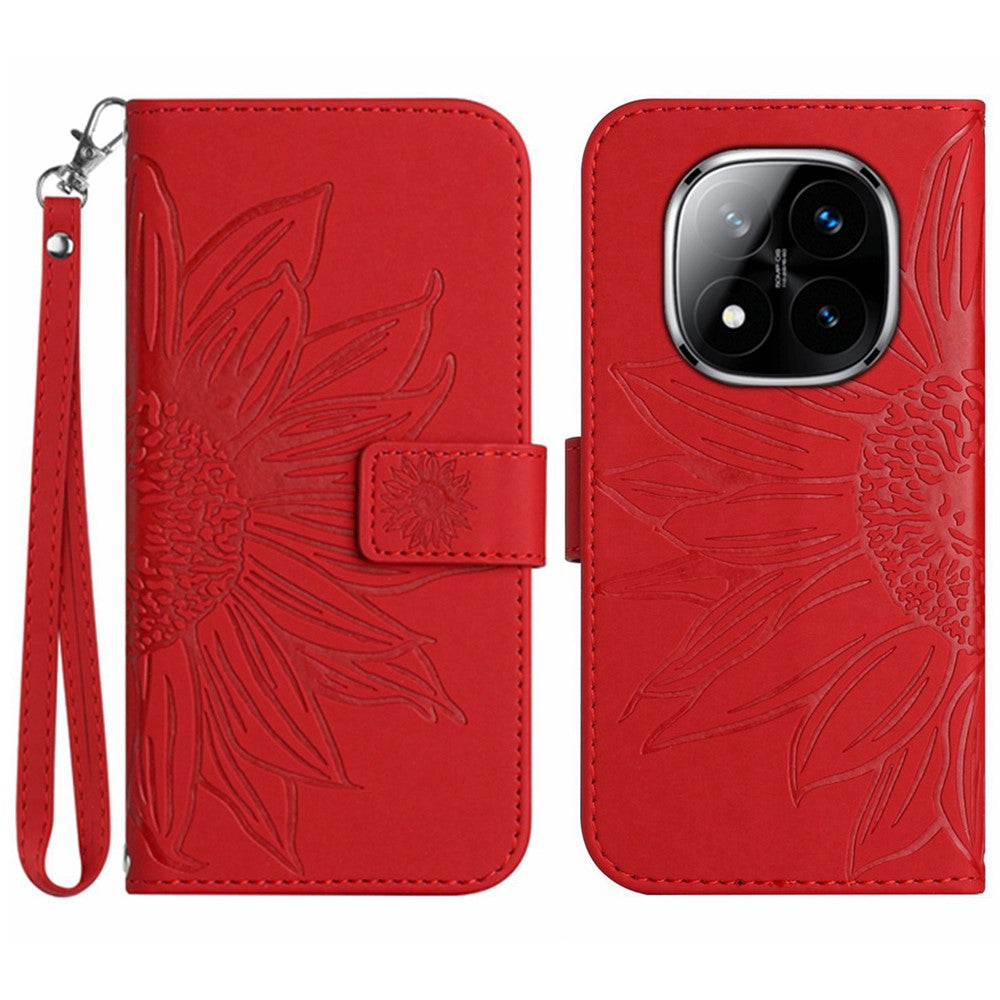 For Xiaomi Redmi Note 14 Pro 4G Case Sunflower Imprint Leather Wallet Phone Cover with Wrist Strap