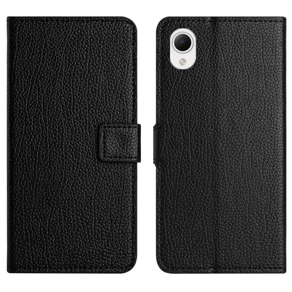 Stødsikkert telefoncover til Samsung Galaxy A23e / A23S, ridsefast Litchi-tekstur PU-læder smartphone-pungcover med stander