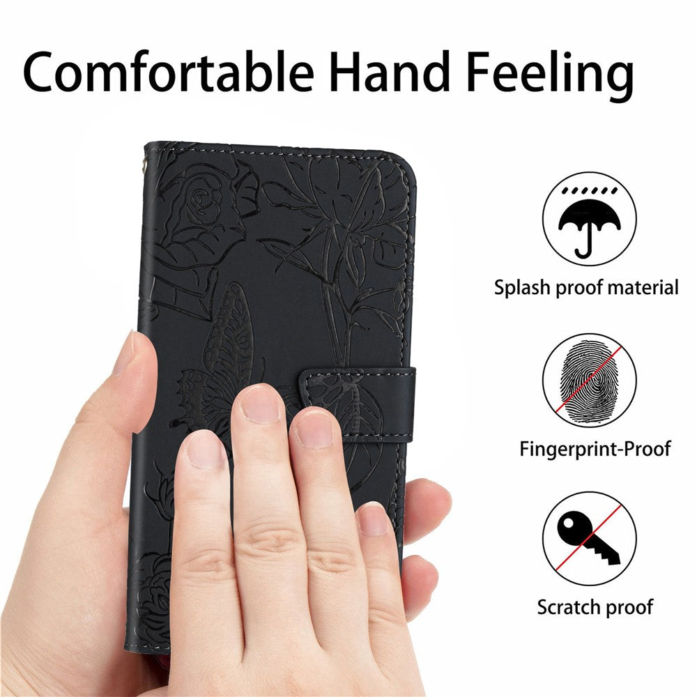 For Xiaomi Redmi Note 14 Pro 4G Case Butterfly Flower Imprint Leather Phone Cover with Shoulder Strap