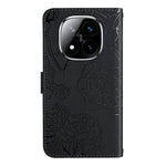 For Xiaomi Redmi Note 14 Pro 4G Case Butterfly Flower Imprint Leather Phone Cover with Shoulder Strap