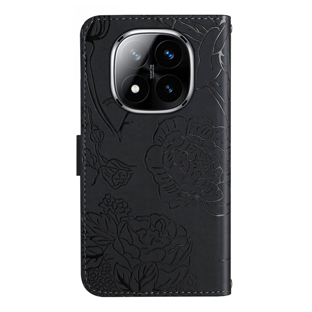 For Xiaomi Redmi Note 14 Pro 4G Case Butterfly Flower Imprint Leather Phone Cover with Shoulder Strap
