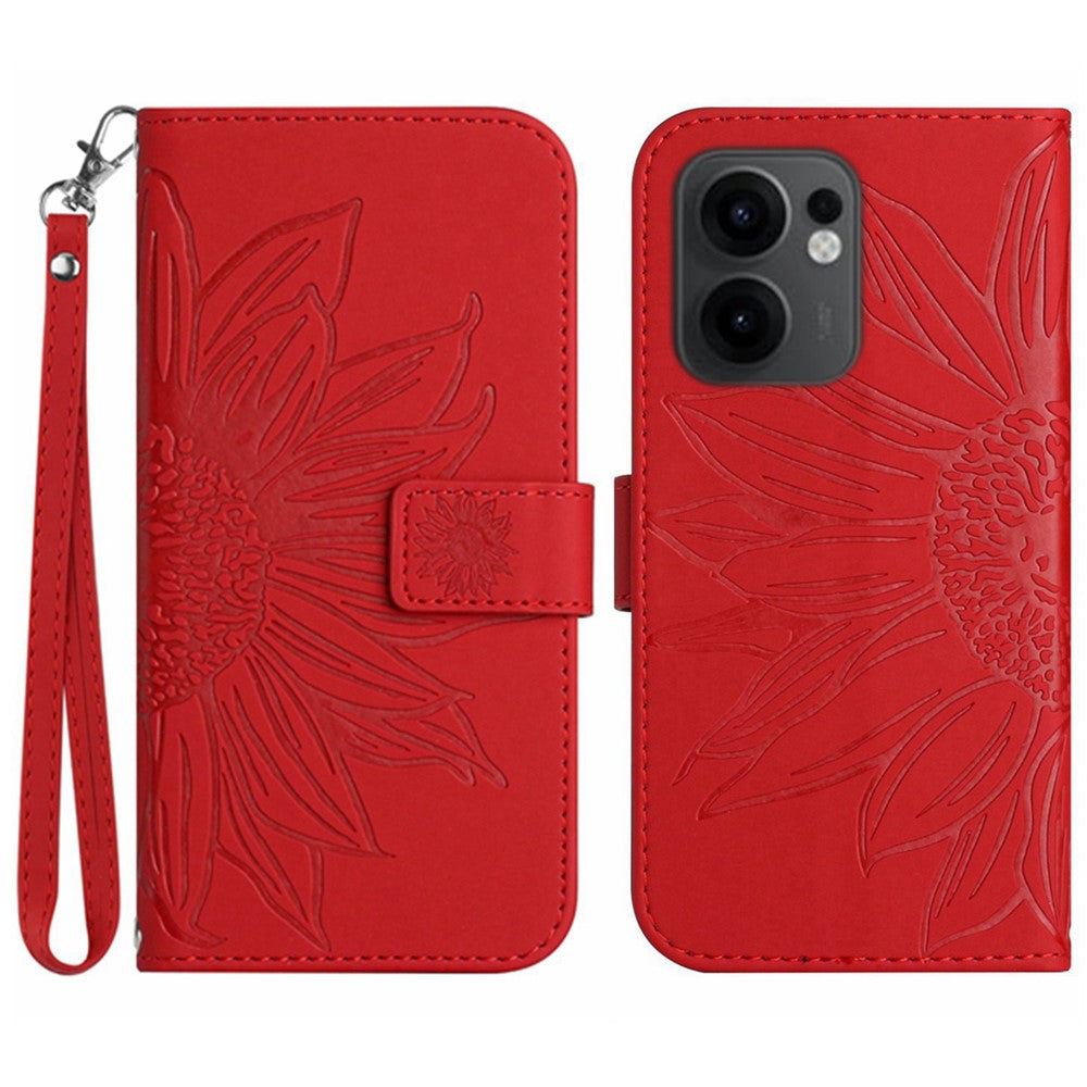 Sunflower-mönstrat läderplånboksskal för Oppo Reno13 F 5G (Reno 13 FS 5G) / 4G med handledsrem