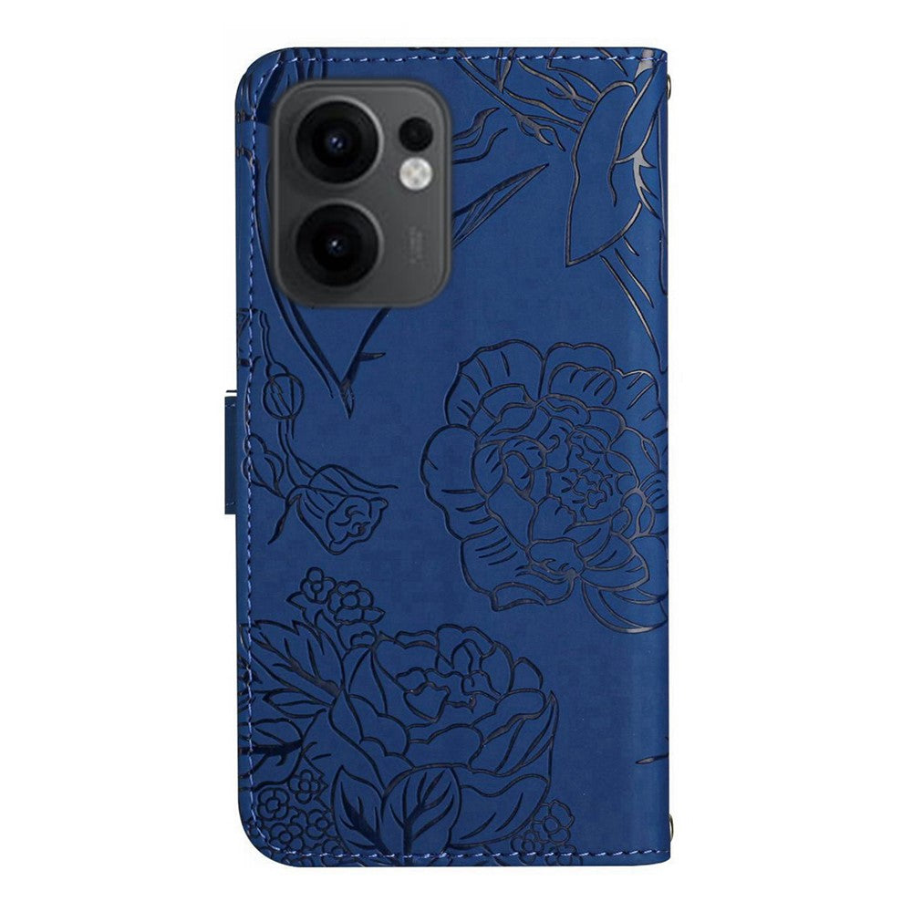 Oppo Reno13 F 5G (Reno 13 FS 5G) / 4G-skal Läderfodral med Fjärilsblomma och Rem