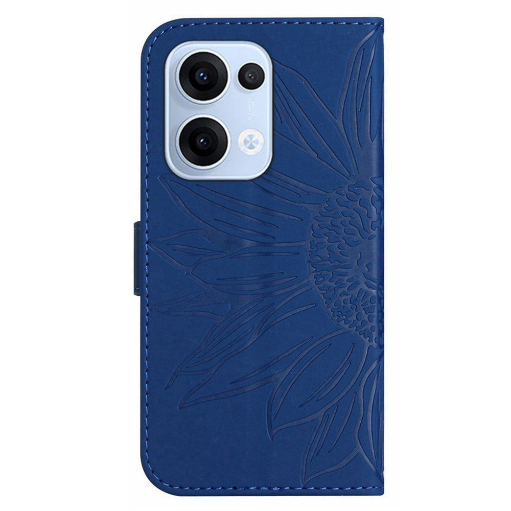 For Oppo Reno13 5G (Global) Case Sunflower Imprint Leather Wallet Phone Cover with Wrist Strap