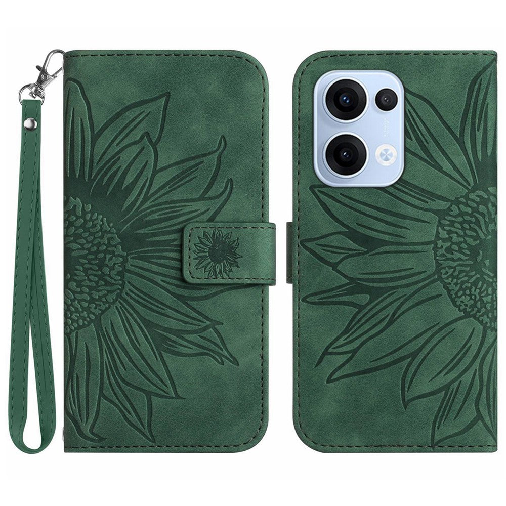 For Oppo Reno13 5G (Global) Case Sunflower Imprint Leather Wallet Phone Cover with Wrist Strap