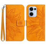 For Oppo Reno13 5G (Global) Case Sunflower Imprint Leather Wallet Phone Cover with Wrist Strap