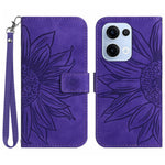For Oppo Reno13 5G (Global) Case Sunflower Imprint Leather Wallet Phone Cover with Wrist Strap