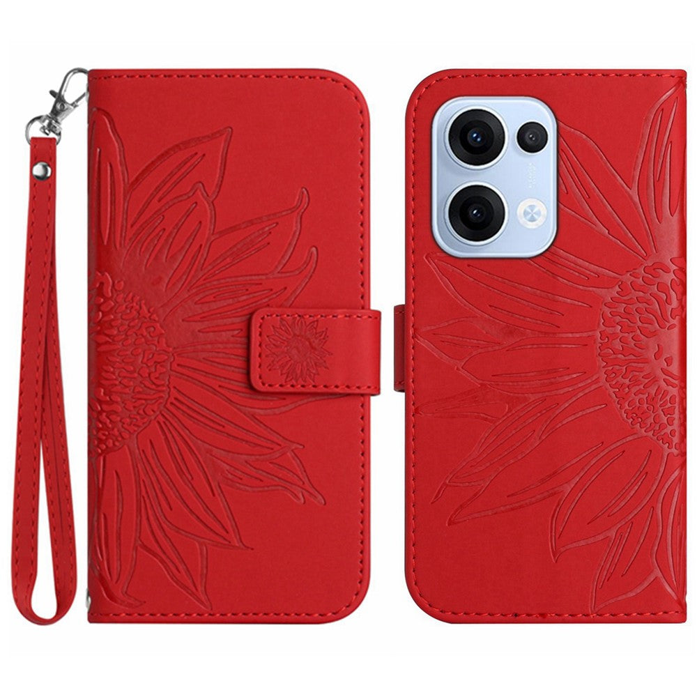 For Oppo Reno13 5G (Global) Case Sunflower Imprint Leather Wallet Phone Cover with Wrist Strap