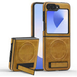For Samsung Galaxy Z Flip7 FE 5G / Z Flip6 5G Magnetic Case with Folded Kickstand PC Silicone Leather Phone Back Cover
