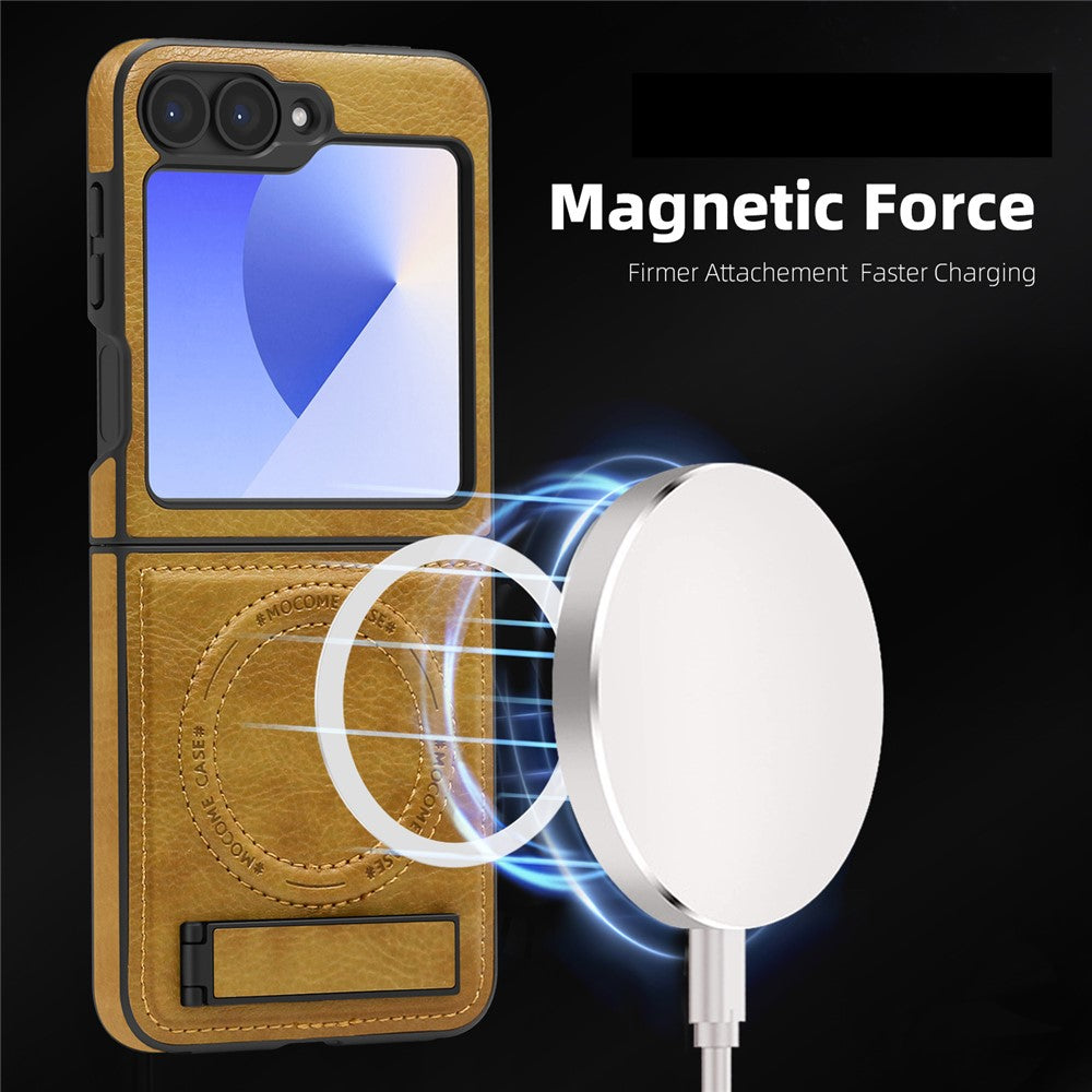 For Samsung Galaxy Z Flip7 FE 5G / Z Flip6 5G Magnetic Case with Folded Kickstand PC Silicone Leather Phone Back Cover