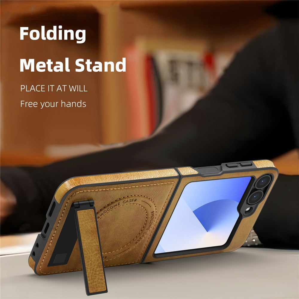 For Samsung Galaxy Z Flip7 FE 5G / Z Flip6 5G Magnetic Case with Folded Kickstand PC Silicone Leather Phone Back Cover