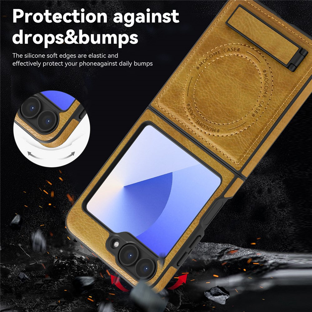For Samsung Galaxy Z Flip7 FE 5G / Z Flip6 5G Magnetic Case with Folded Kickstand PC Silicone Leather Phone Back Cover