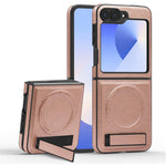 For Samsung Galaxy Z Flip7 FE 5G / Z Flip6 5G Magnetic Case with Folded Kickstand PC Silicone Leather Phone Back Cover