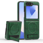 For Samsung Galaxy Z Flip7 FE 5G / Z Flip6 5G Magnetic Case with Folded Kickstand PC Silicone Leather Phone Back Cover