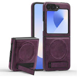 For Samsung Galaxy Z Flip7 FE 5G / Z Flip6 5G Magnetic Case with Folded Kickstand PC Silicone Leather Phone Back Cover