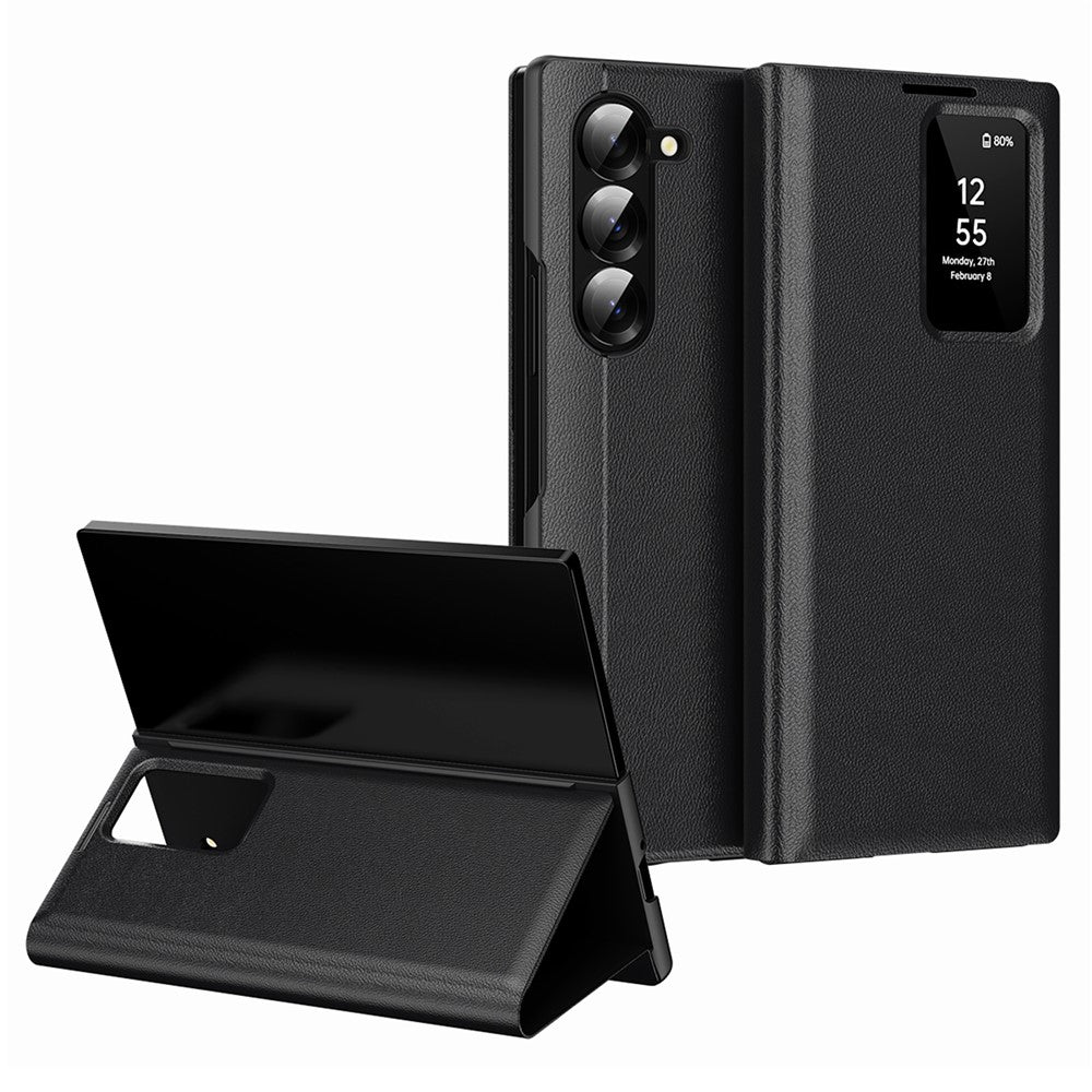 Til Samsung Galaxy Z Fold6 5G Etui med Kortlomme Smart View Vindue Læder Telefoncover