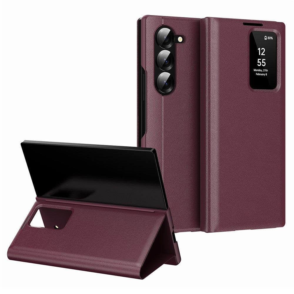 Til Samsung Galaxy Z Fold6 5G Etui med Kortlomme Smart View Vindue Læder Telefoncover
