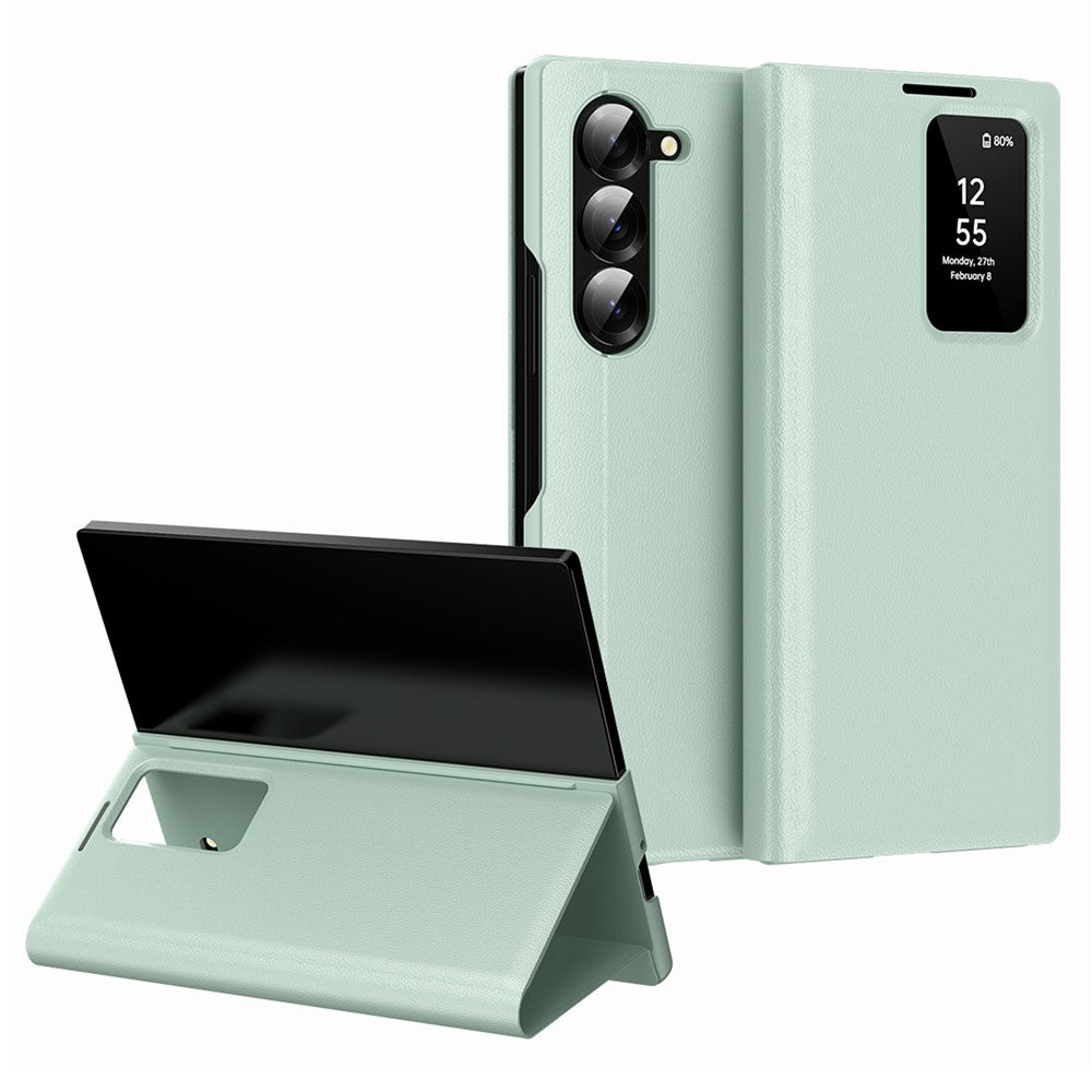 Til Samsung Galaxy Z Fold6 5G Etui med Kortlomme Smart View Vindue Læder Telefoncover