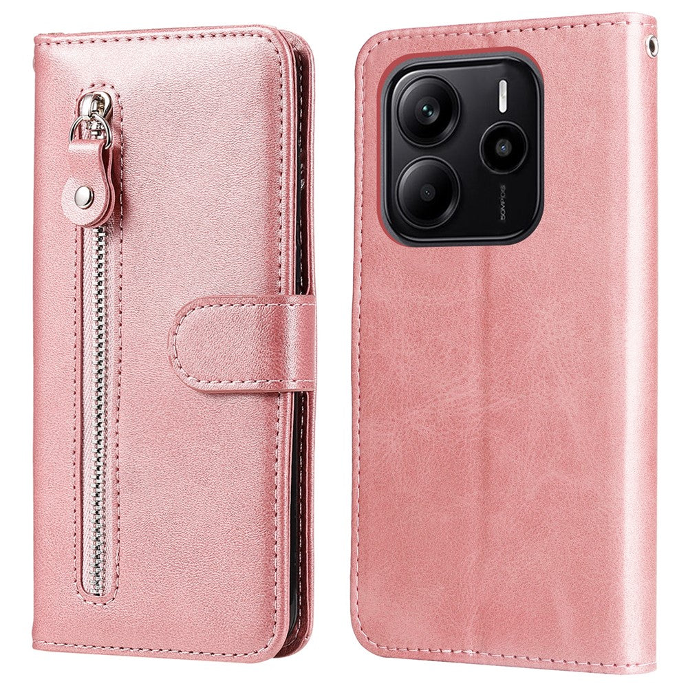 Xiaomi Redmi Note 14 4G (163.25mm) Fodral Dragkedja Plånbok Kalvstruktur PU Läder mobilskal