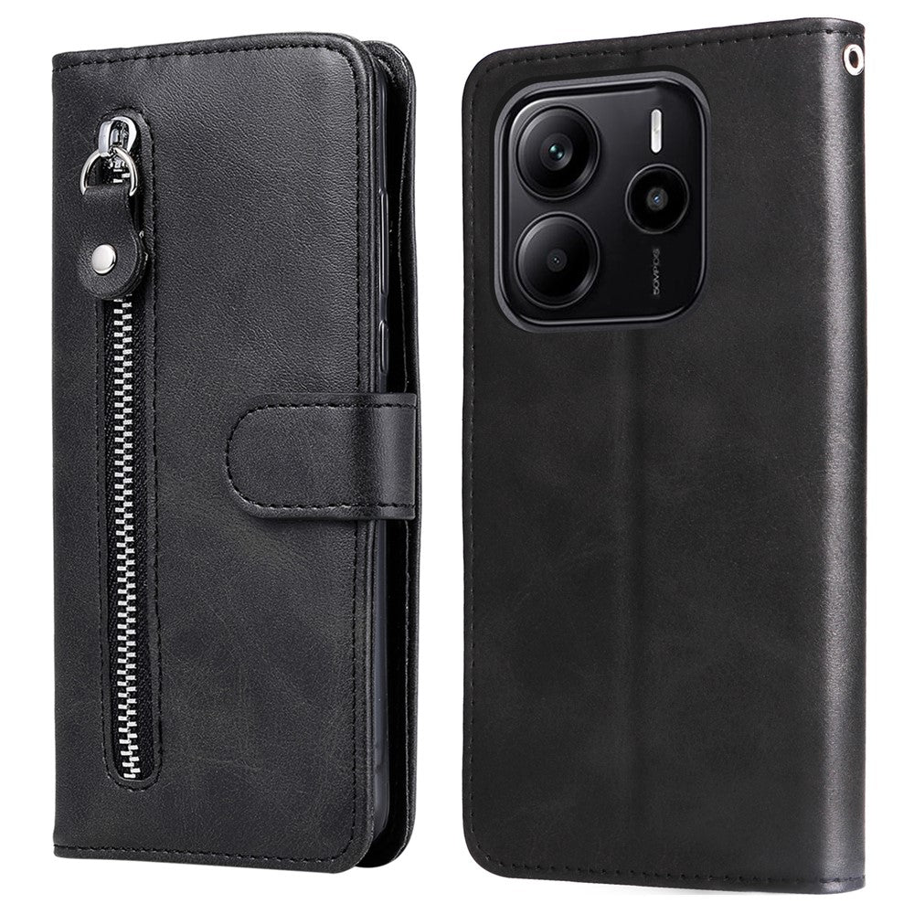 Xiaomi Redmi Note 14 4G (163.25mm) Fodral Dragkedja Plånbok Kalvstruktur PU Läder mobilskal