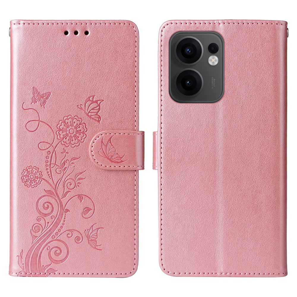 For Oppo Reno13 F 5G (Reno 13 FS 5G) / 4G Leather Case Butterfly Floral Imprint Wallet Stand Cover