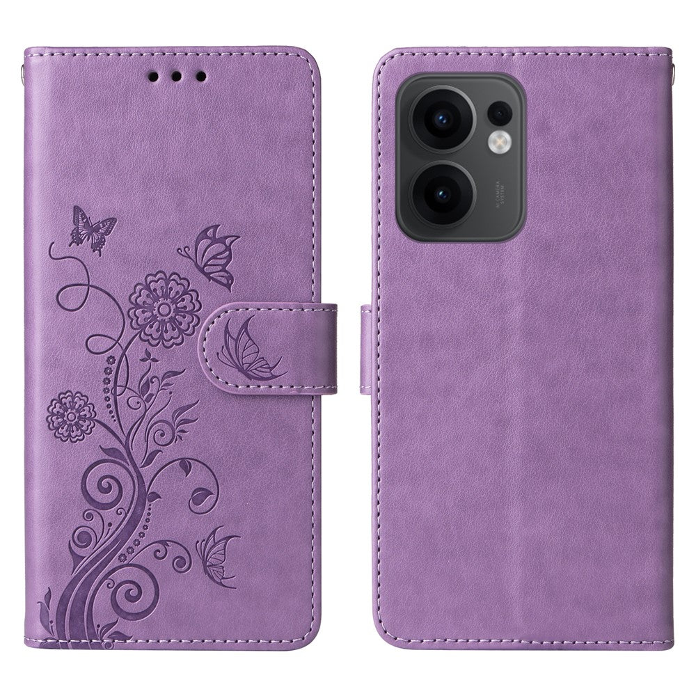 For Oppo Reno13 F 5G (Reno 13 FS 5G) / 4G Leather Case Butterfly Floral Imprint Wallet Stand Cover