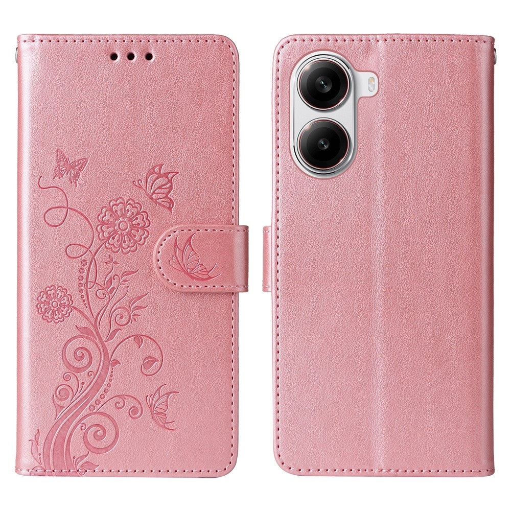 Xiaomi Redmi Turbo 4 5G / Poco X7 Pro 5G læderetui med sommerfugleblomstret tryk og pungcover