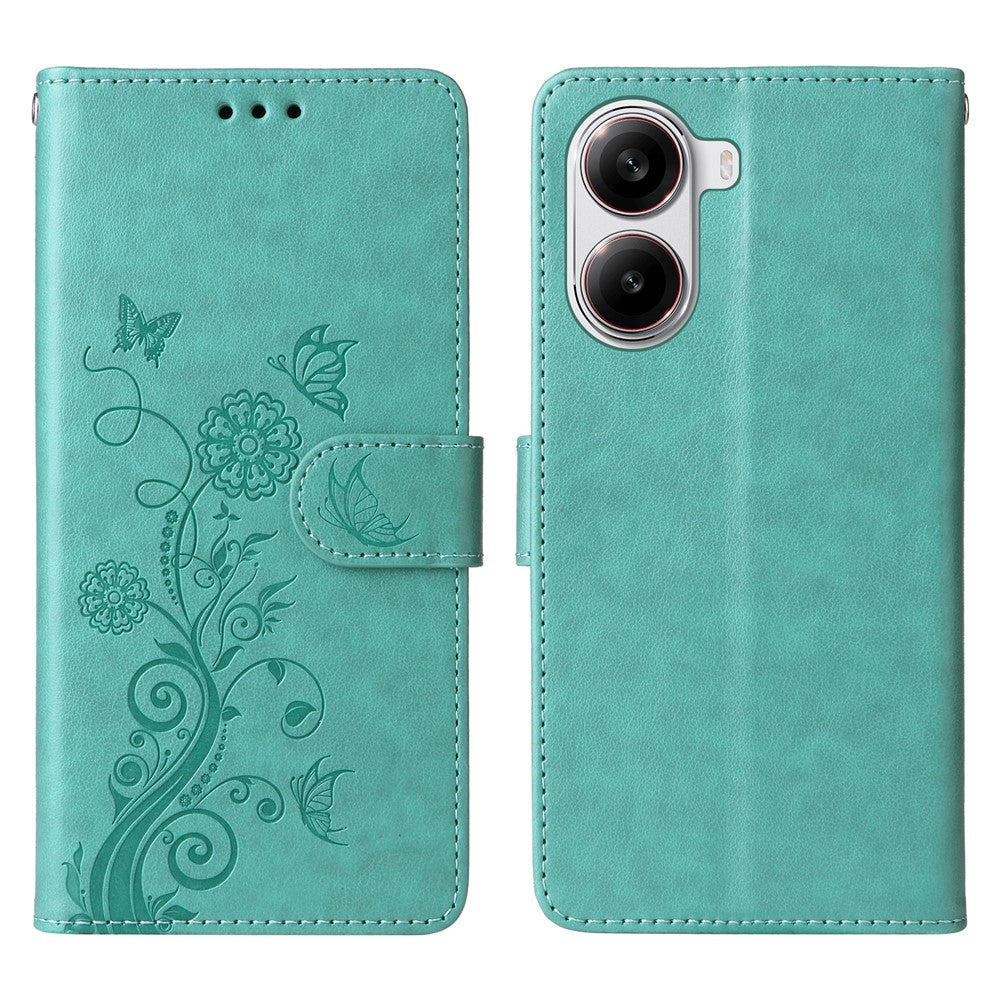 Xiaomi Redmi Turbo 4 5G / Poco X7 Pro 5G læderetui med sommerfugleblomstret tryk og pungcover