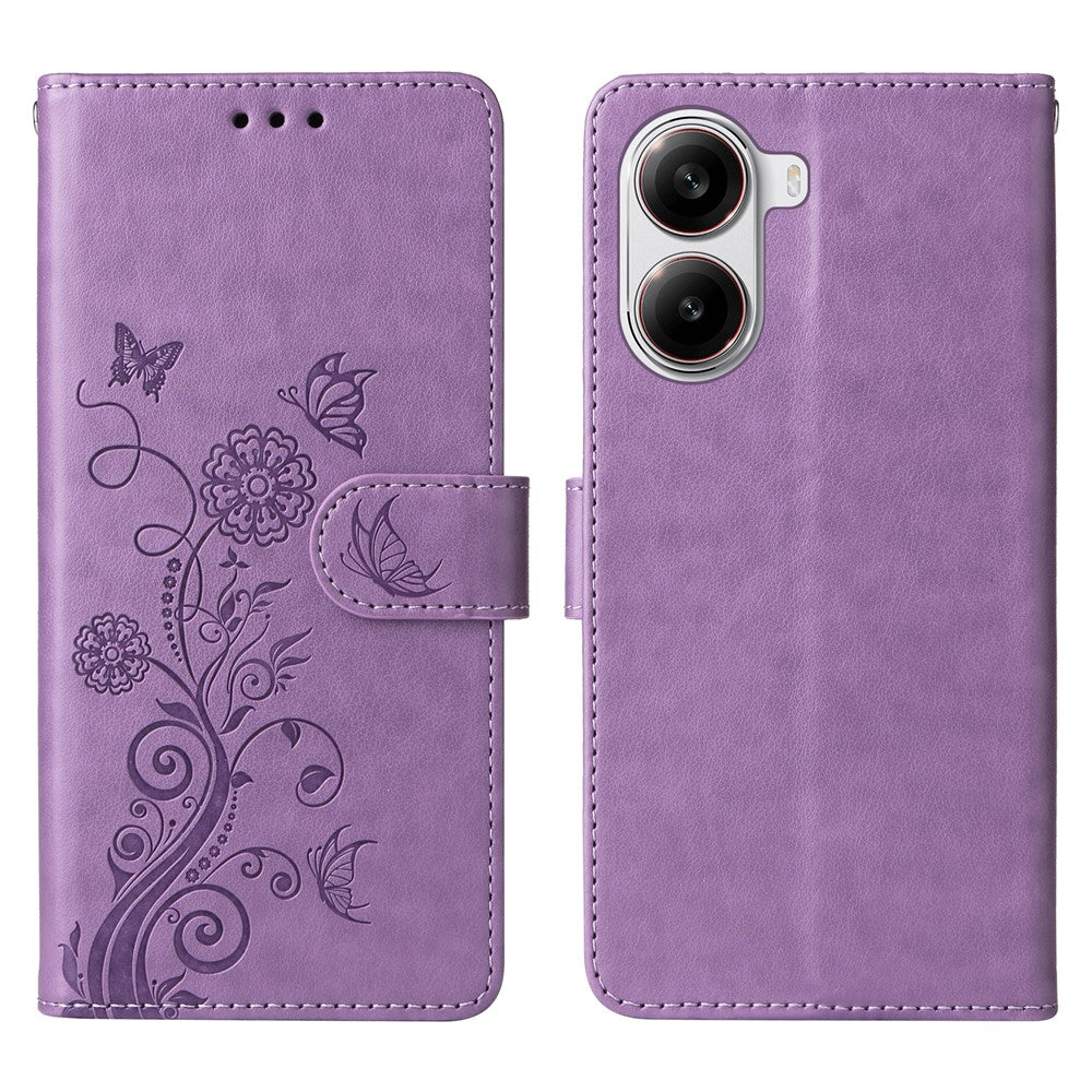 Xiaomi Redmi Turbo 4 5G / Poco X7 Pro 5G læderetui med sommerfugleblomstret tryk og pungcover
