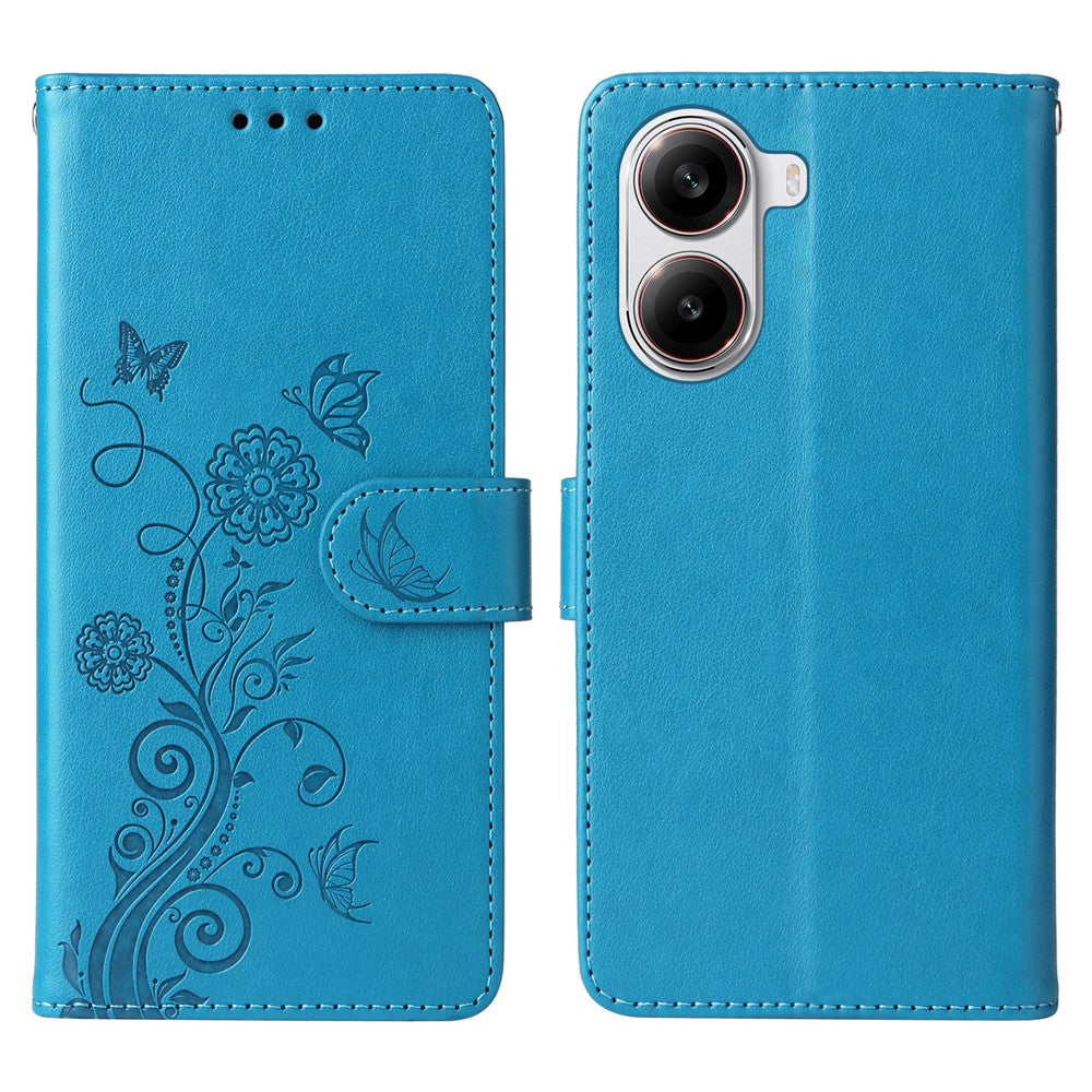 Xiaomi Redmi Turbo 4 5G / Poco X7 Pro 5G læderetui med sommerfugleblomstret tryk og pungcover