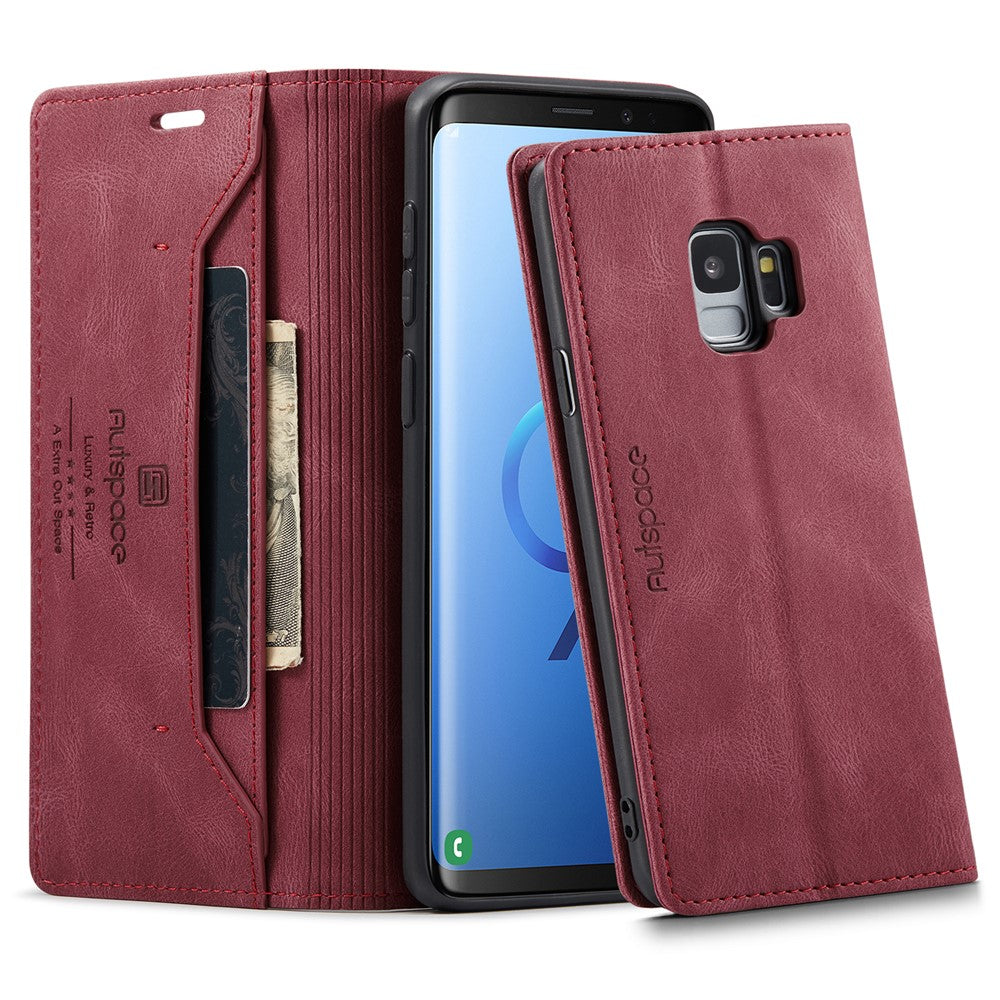 AUTSPACE For Samsung Galaxy S9 Wallet Case  A01 Leather Stand Cover with RFID Blocking Card Holder