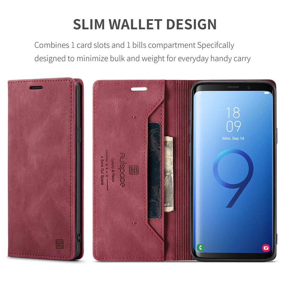 AUTSPACE For Samsung Galaxy S9 Wallet Case  A01 Leather Stand Cover with RFID Blocking Card Holder
