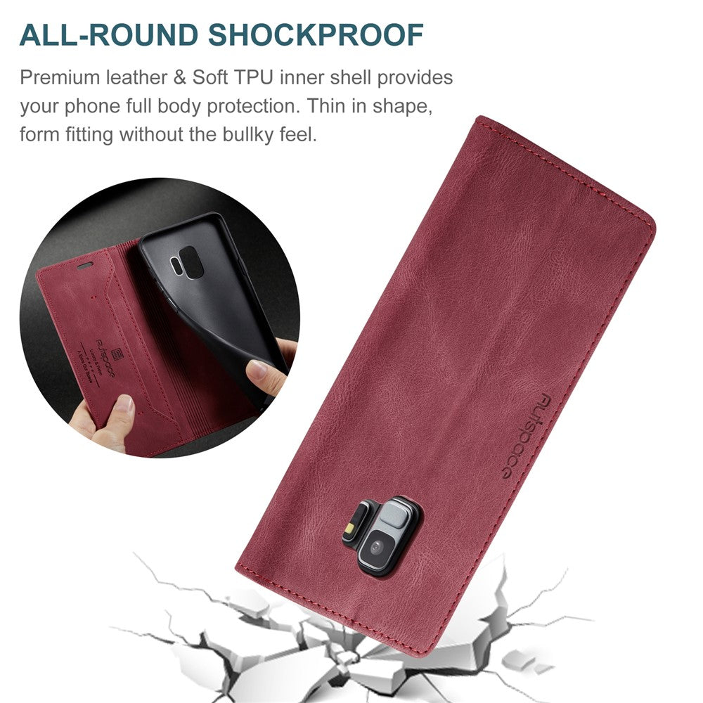 AUTSPACE For Samsung Galaxy S9 Wallet Case  A01 Leather Stand Cover with RFID Blocking Card Holder