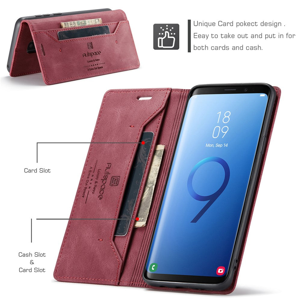 AUTSPACE For Samsung Galaxy S9 Wallet Case  A01 Leather Stand Cover with RFID Blocking Card Holder