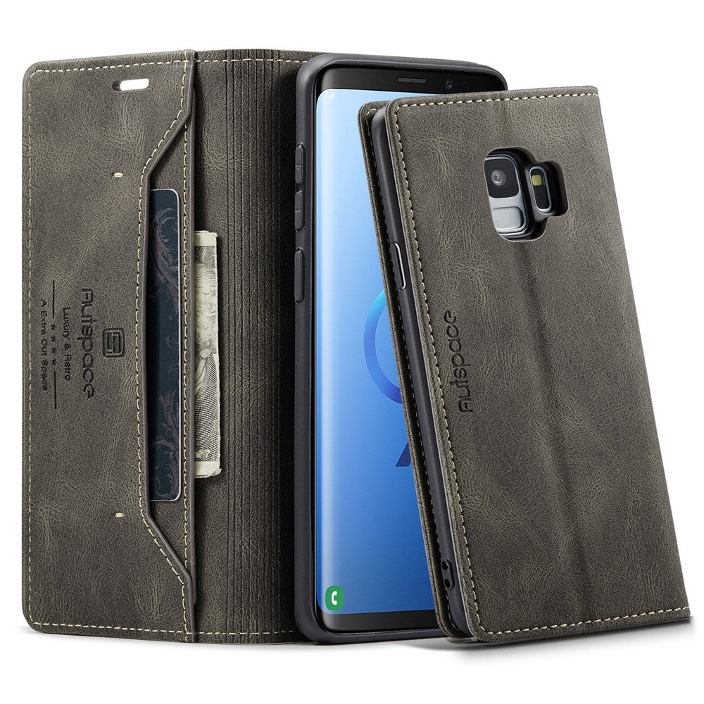 AUTSPACE For Samsung Galaxy S9 Wallet Case  A01 Leather Stand Cover with RFID Blocking Card Holder