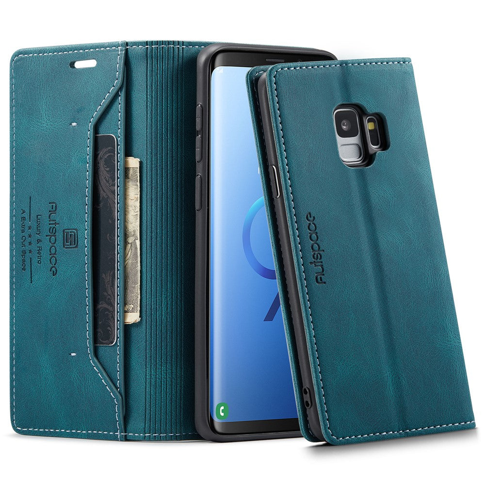 AUTSPACE For Samsung Galaxy S9 Wallet Case  A01 Leather Stand Cover with RFID Blocking Card Holder