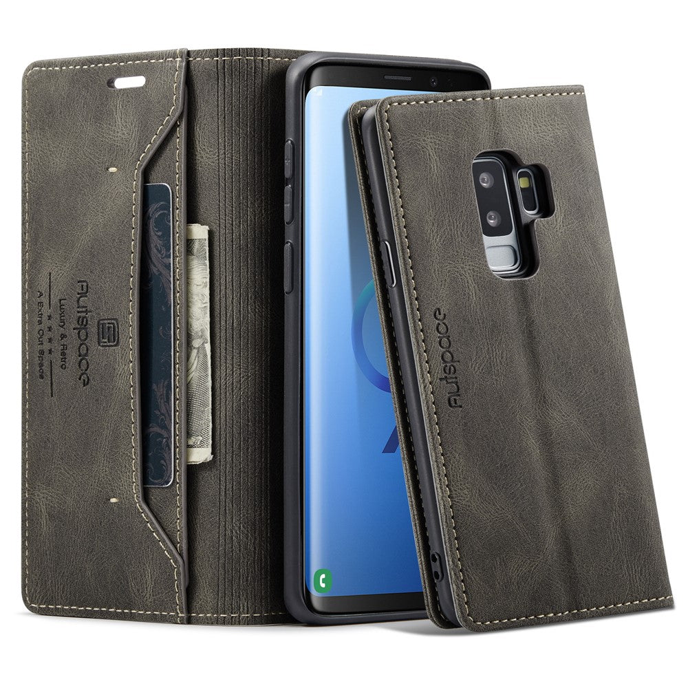 AUTSPACE Plånboksfodral för Samsung Galaxy S9+  A01 Läderfodral med stativfunktion och RFID-blockerande kortfack